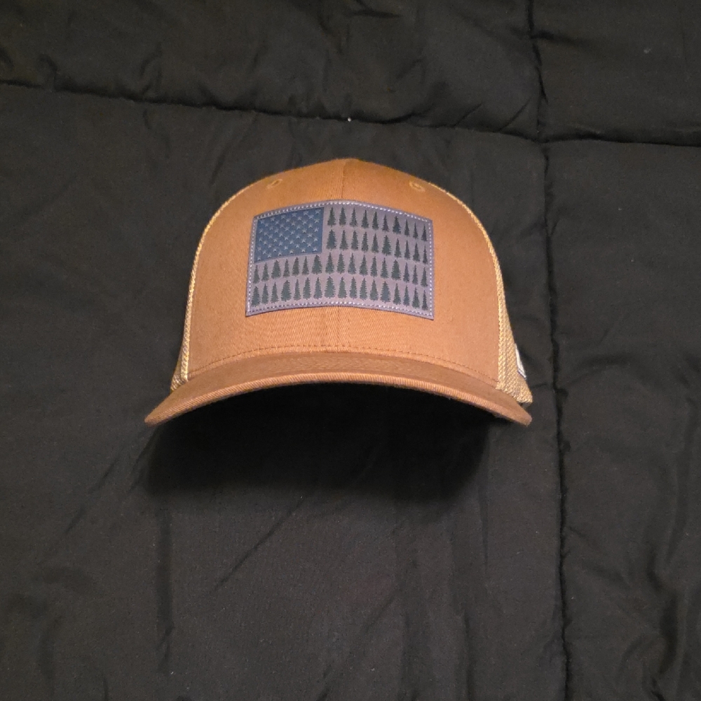 Columbia PHG Tan Trucker Hat with Tree Flag Design